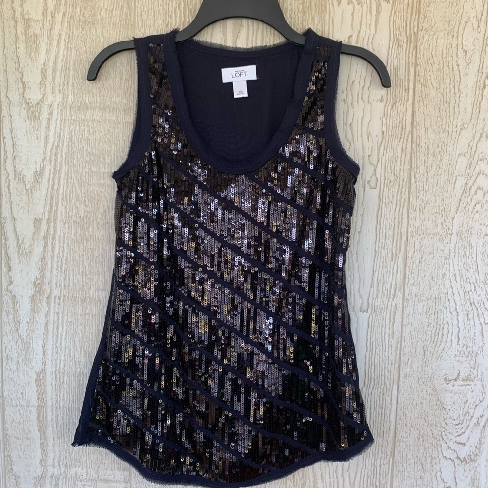 NWOT ANN TAYLOR LOFT Navy Sequin Tank Top